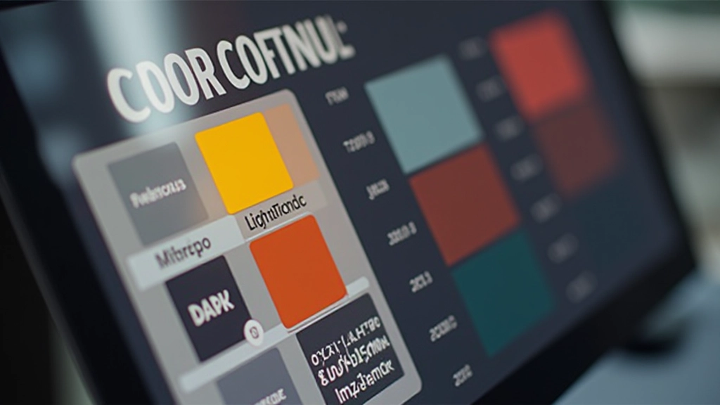 Pannello di selezione colori con campioni di colori primari e varianti scure, disposti in una griglia ordinata