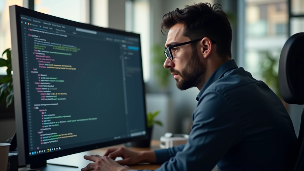 Developer che osserva uno schermo con errori di contrasto evidenziati, text visibility problems, accessibility tools aperte