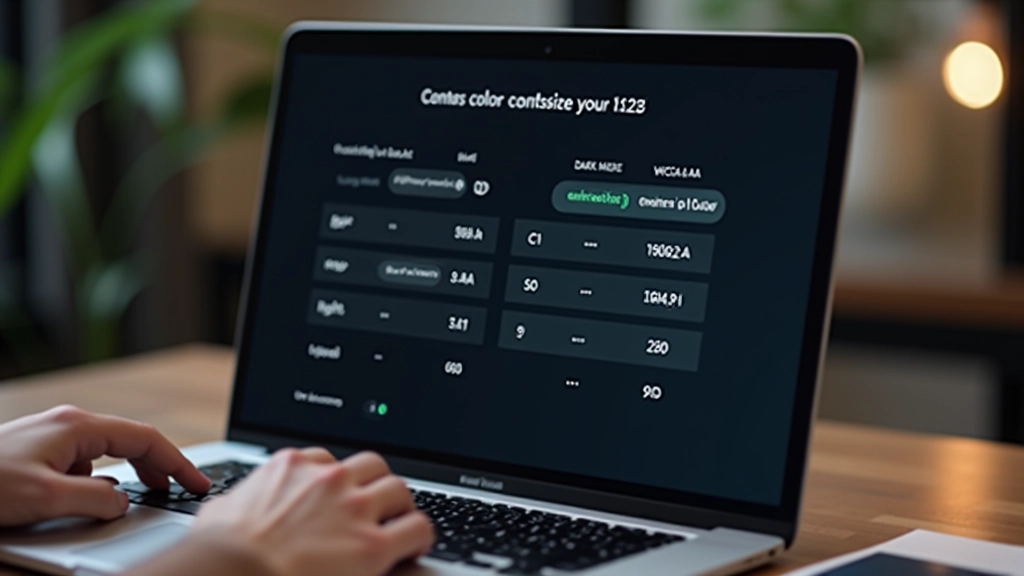Schermo che mostra rapporto di contrasto WCAG AA con colori campione in tema scuro e chiaro