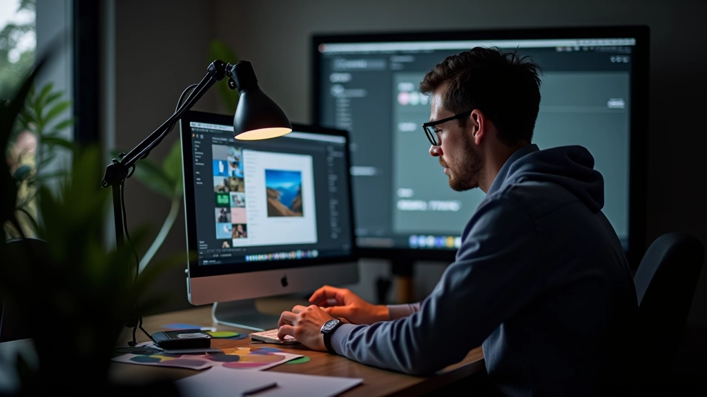 Ambiente di lavoro moderno per la progettazione di temi web con palette colori